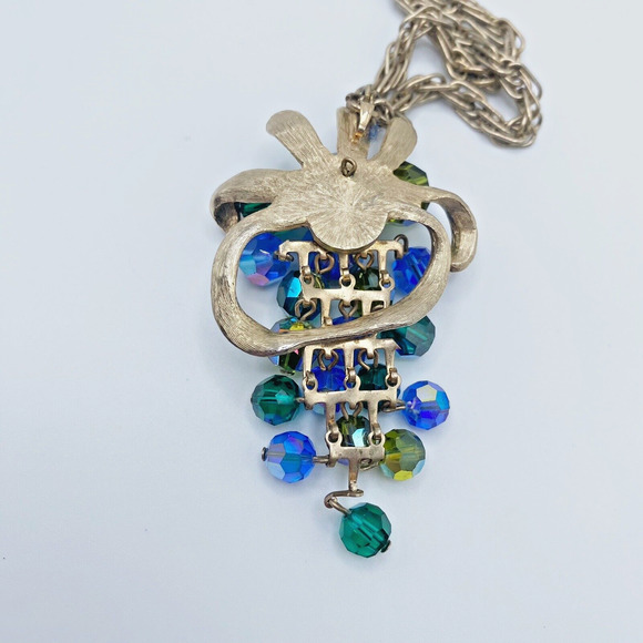 VTG Blue Green Grape Cluster Necklace Earring Set AB Glass Fruit Articulated MCM - Picture 4 of 12